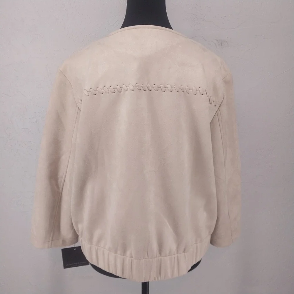 NWT Marc New York Size XL | Beige Faux Suede Whipstitch Snap Front Jacket Womens
